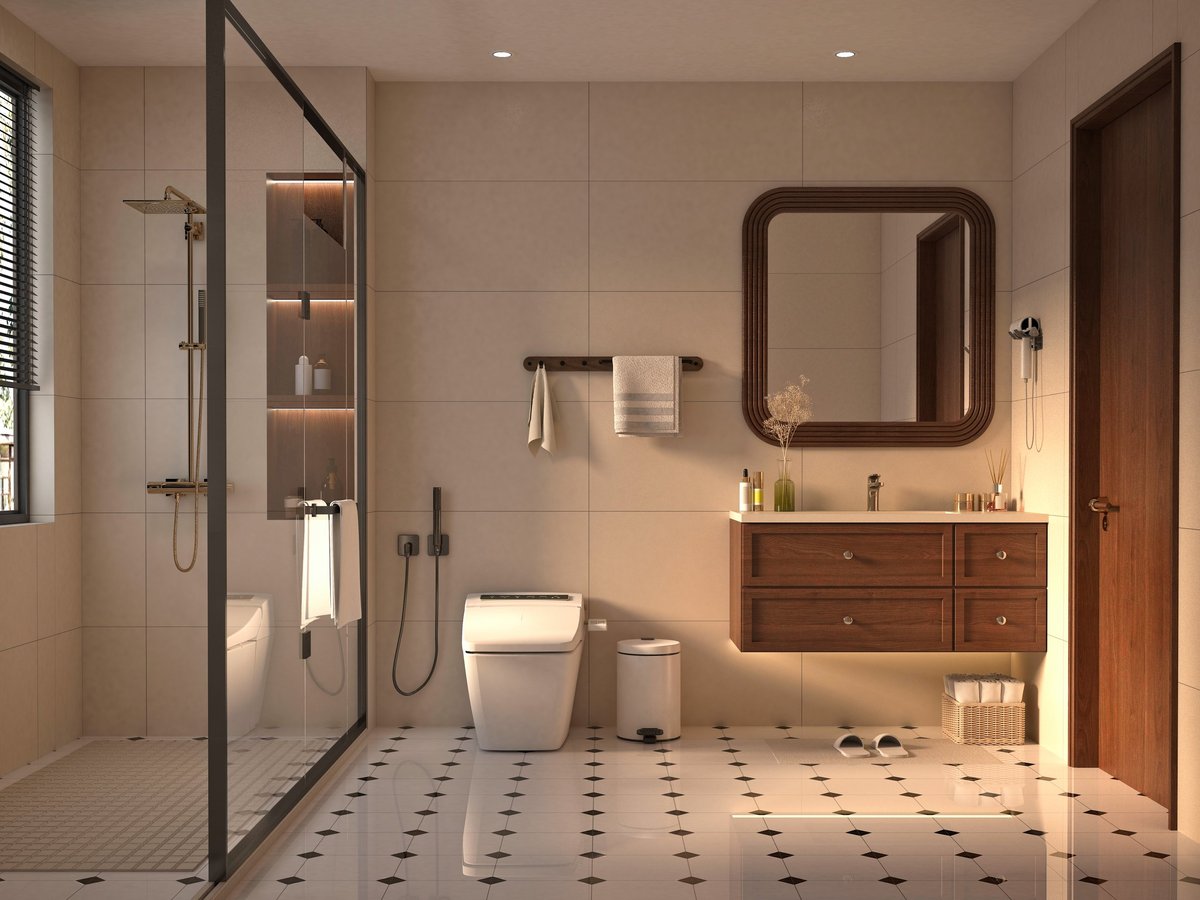 Baño de diseño luminoso y minimalista